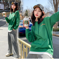 【秀衣记】卫衣/绒衫杏色棉字母连帽酒红色常规假两件长袖套头宽松