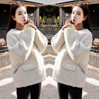 【秀衣记】网红皮毛一体羊羔毛短外套2019秋冬长袖口袋宽松简约大气圆领插肩