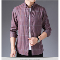 【COMEACROSS】2019男士新款秋季翻领衬衫格子男衬衣