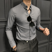 【COMEACROSS】2019夏品质韩版英伦修身条纹长袖衬衫男时尚潮流帅气寸衫