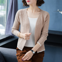 【COMEACROSS】麻花针织开衫纯色短款修身显瘦气质优雅百搭潮流简约时尚