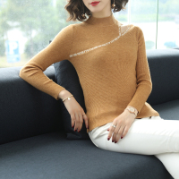 【COMEACROSS】字母弹力衫2019秋季个性露肩韩版简约气质百搭修身