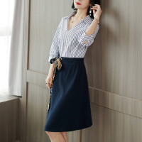 【秀衣记】大码女装胖mm时尚撞色连衣裙2019秋季新款显瘦收腰裙子潮