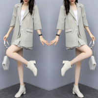 【秀衣记】小西装外套女宽松英伦风西服百褶裙两件套装2019秋季新款