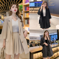 【秀衣记】网红小西装外套女韩版宽松英伦风西服百褶裙两件套装