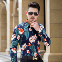 【COMEACROSS】中国风秋季新款花色长袖衬衫时尚潮流加肥加大长袖衬衫