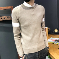 【秀衣记】臂膀小方块黑绿杏三色针织毛衣