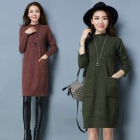 【COMEACROSS】长袖秋季常规中长款年轻女款针织衫粘胶甜美纯色低圆领套头