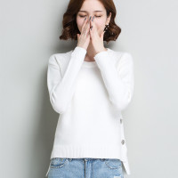 【COMEACROSS】修身秋季长袖年轻女款针织衫甜美锦纶低圆领套头潮流