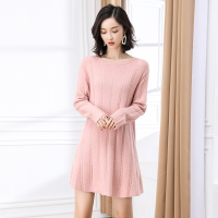 【COMEACROSS】2019秋季新款时尚舒适长款纯色针织连衣裙甜美可爱气质优雅