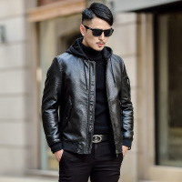 【COMEACROSS】男士冬季高端刺绣可脱卸帽羽绒服皮衣