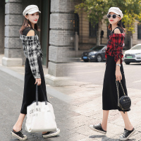 【秀衣记】拼接格子韩版潮流中长款裙子2019年秋季连衣裙