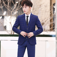 【秀衣记】常年有货男士格子修身免烫西服套装工作服礼服新郎三件套