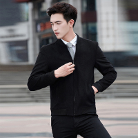 【秀衣记】单面呢男短款商务气质百搭棒球领纯色羊毛呢夹克