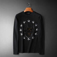 【秀衣记】2019秋冬新款加绒男士刺绣亮片骷髅头长袖T恤男士打底衫