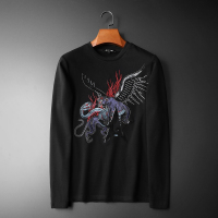 【秀衣记】2019秋冬新款加厚加绒男士刺绣烫钻老虎长袖打底衫T恤