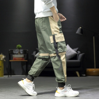 【COMEACROSS】秋冬韩版潮流撞色大码工装裤男日系宽松束脚休闲长裤子