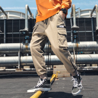 【COMEACROSS】2019新款条纹日系工装裤男多口袋青少年宽松大码休闲裤