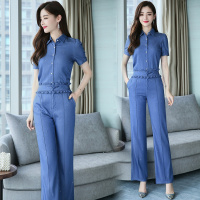 【COMEACROSS】单排多扣潮流时尚休闲气质纯色小脚裤九分裤2019年夏季套装/套裙