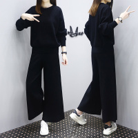 【COMEACROSS】2019年秋季粘胶毛衣时尚阔腿裤两件套套装上衣-裤子两件套