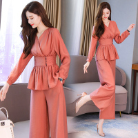 【COMEACROSS】2019秋款V领收腰两件套气质优雅舒适自然修身显瘦简约大方淑女