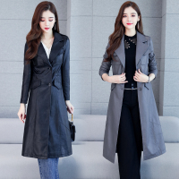 【COMEACROSS】2019年秋季长款过膝皮衣外套女