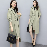 【COMEACROSS】2019年秋季长袖中长款POLO领系带修身假两件风衣外套女式