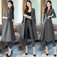 【COMEACROSS】长款气质修身风衣外套女2019夏季风衣两件套装潮铅笔裤风衣外套