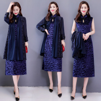 【COMEACROSS】中国风旗袍立领盘扣复古印花开叉两件套2019年夏季中长款