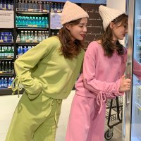 【秀衣记】2019秋东新款套装圆领上衣阔腿裤子两件套休闲卫衣显瘦圆领长袖T