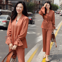 【秀衣记】秋季喇叭袖西装套装女2019新款装韩版气质休闲时尚两件套
