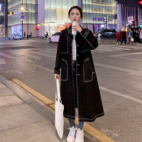 【秀衣记】数据已测2019新款黑色牛仔风衣收腰显瘦中长款风衣