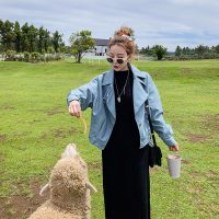 【秀衣记】2019秋季新款女装修身显瘦时尚收腰PU皮皮衣女外套