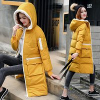 【秀衣记】连帽拉链2018年冬季长袖中长款粉红蓝色棉衣/棉服