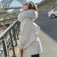 【秀衣记】2019年冬季时尚潮流舒适简约个性纯色中长款羽绒服口袋长袖