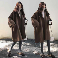 【秀衣记】大码女装宽松廓形毛呢外套女胖MM中长款大码茧型呢子