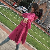 【秀衣记】显瘦百搭潮流简约个性长袖连帽风衣2018年冬季中长款修身