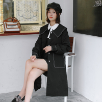 【秀衣记】亲爱的热爱的蓝莓同款黑色风衣女中长款学院风潮+时尚打底连衣裙