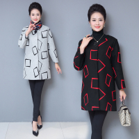 【COMEACROSS】中老年休闲时尚优雅格子毛呢外套2019年秋季长袖中长款呢子大衣