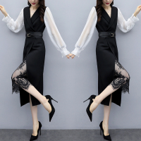 【COMEACROSS】白领小资职业女人气质连衣裙（送打底蕾丝短裙.送腰带）