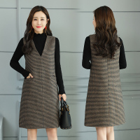 【COMEACROSS】简约时尚2019年秋季格子中长款修身显瘦套装/套裙