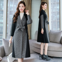 【COMEACROSS】2019年冬季毛呢外套中长款POLO领长袖显瘦修单排扣潮流简约个性