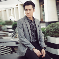 【秀衣记】秋冬新款韩版修身羊毛千鸟格男士西服单件外套