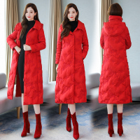 【COMEACROSS】2019冬季新款长款刺绣棉衣时尚连帽修身复古民族风羽绒棉服女