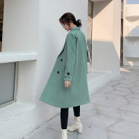 【秀衣记】双排扣POLO领中长款直筒2019秋装新款时尚毛呢外套