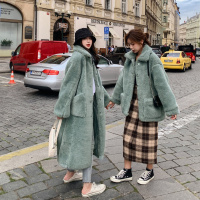 【秀衣记】2019年冬季立领中长款单排扣长袖三色羊羔毛外套大衣爆