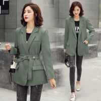 【秀衣记】2019秋装新款时尚系带西装外套通勤西装领系带长袖修身