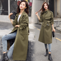 【秀衣记】2019秋装新款欧韩时尚卡其过膝中长款系腰带洋气风衣外套