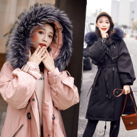 【秀衣记】羽绒服女新款冬装时尚中长款白鸭绒宽松连帽大毛领派克服外套潮