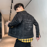 【秀衣记】秋冬牛仔外套夹克男高棉弹力修身英文刺绣韩潮